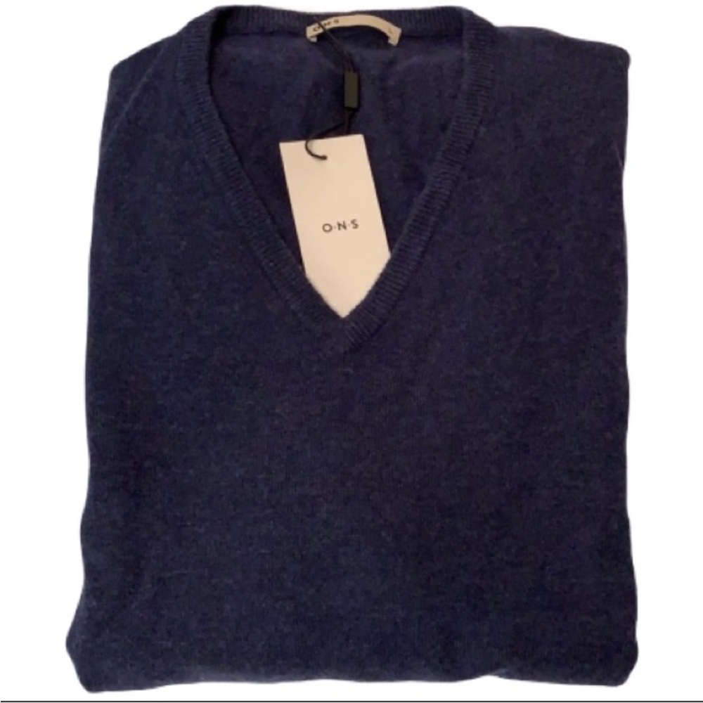 Onassis ONS Men’s Cashmere Wool Sweater Size Large Navy Blue V- Neck